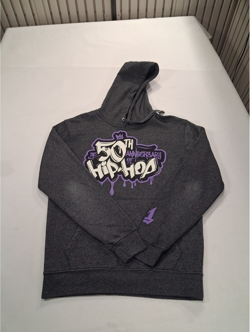 50th Anniversary Hip Hop Mens Small Gray Cotton Blend Hoodie Pullover Sweatshirt